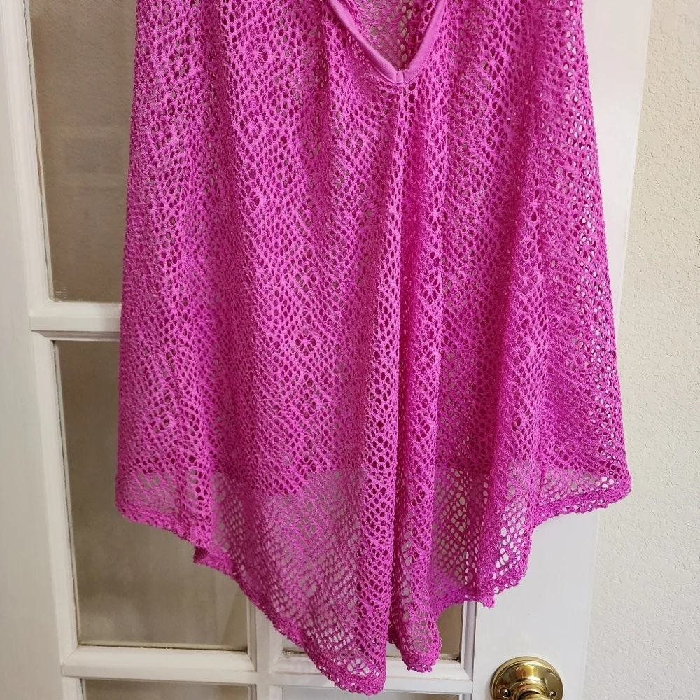 OP Ocean Pacific Crochet Swim Cover Up Dress Smooth Lilac XL 15-17
